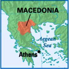 Macedonia Located just north of Greece Rough terrain, cold climate