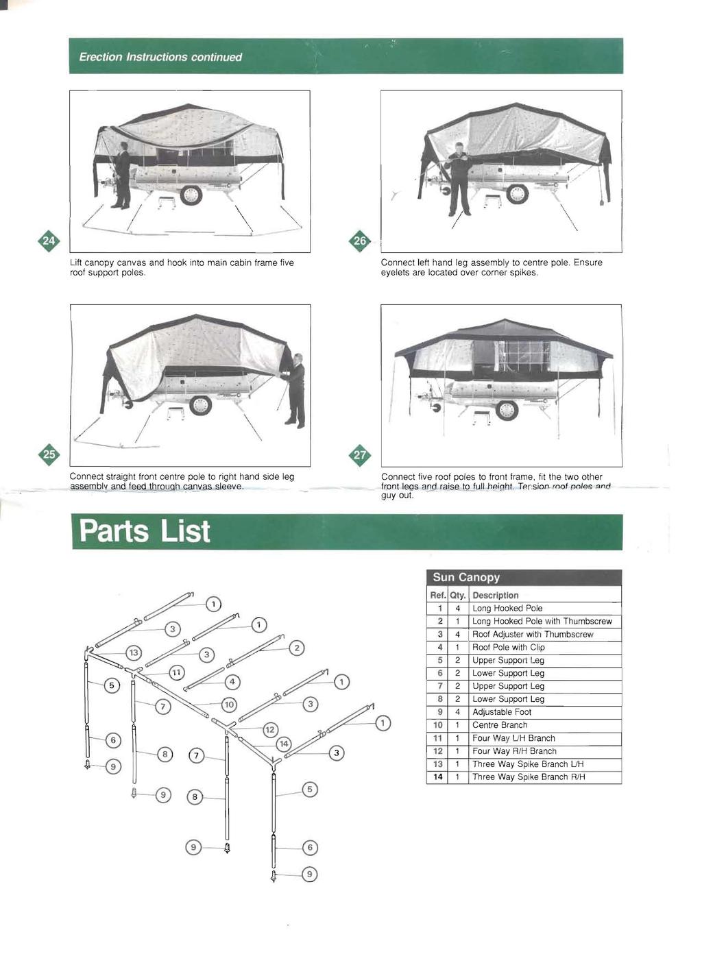 ,.'. Erection Instructions continued / / /---L-.:: - -_ --..,.; \ Lift canopy canvas and hook into main cabin frame five roof support poles. Connect left hand leg assembly to centre pole.