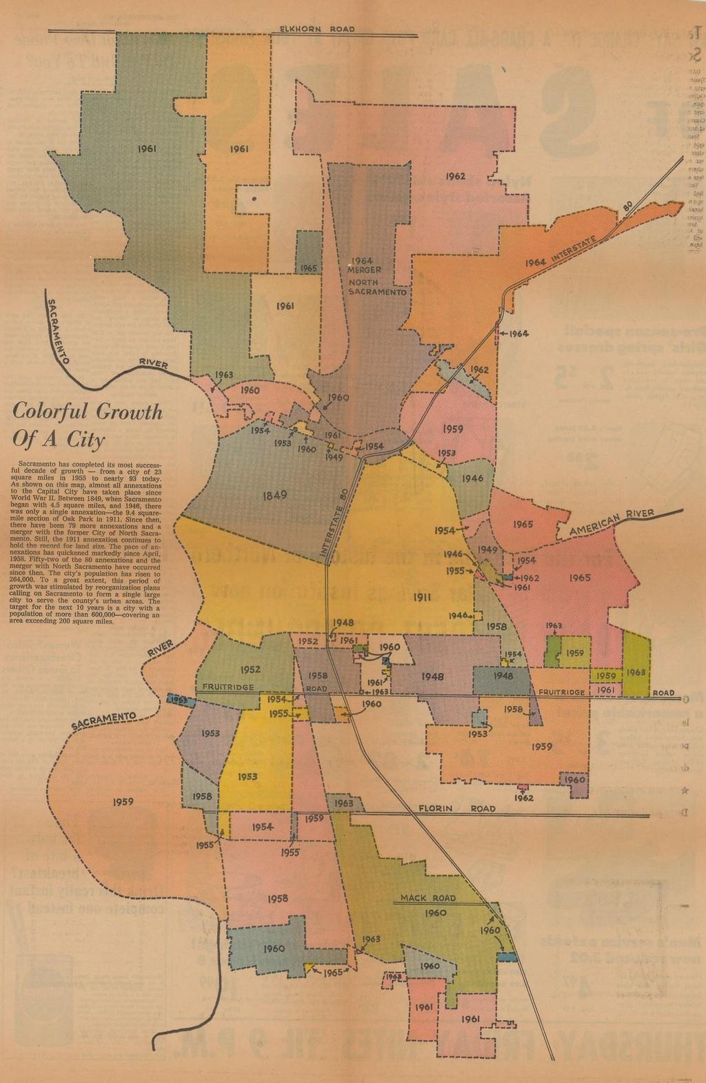 ENVIRONMENTAL RESOURCES Figure 42. Map of annexations in Sacramento from the Sacramento Bee from 1966. [Center for Sacramento History, Lorraine W.