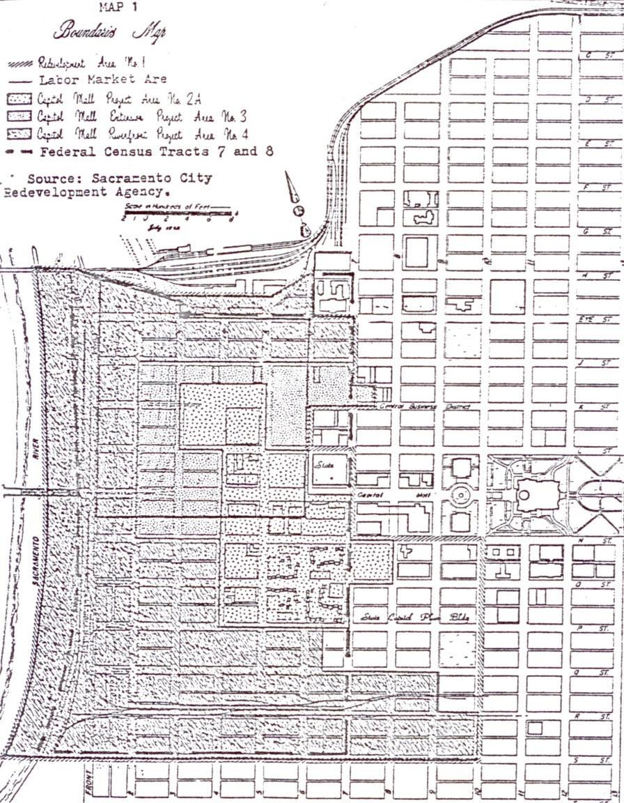 CULTURAL RESOURCES: APPENDIX Figure 45. This map depicts the boundaries for the Labor Market Area, Redevelopment Area No. 1, Capitol Mall Project Area No. 21, Capitol Mall Extension Project Area No.