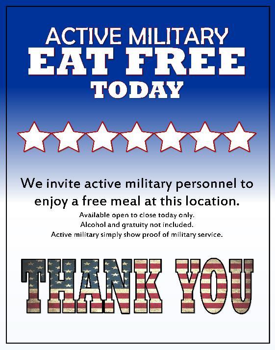 Free Meal For Active Military Was available on