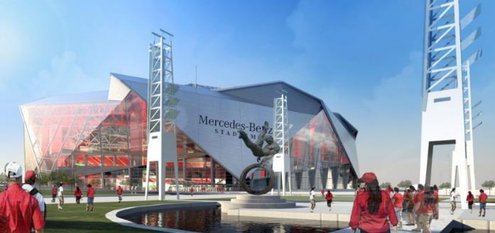 Mercedes-Benz Stadium July 2017 Mercedes-Benz Stadium will open in 2017 and serve as the home of the Atlanta Falcons (NFL) and Atlanta United FC (MLS)