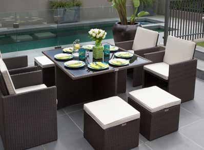 50 x 50 x 35cm with cushions One table 190 x 120 x 75cm with 5mm black tempered glass top Rattan Colour: Coffee Ruff Seaside 9