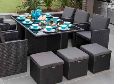 comfort Six chairs 58 x 55 x 70cm with cushions ALSO AVAILABLE HX6133HBLK () Rattan Colour: Cushion Colour: Four footstools 50 x