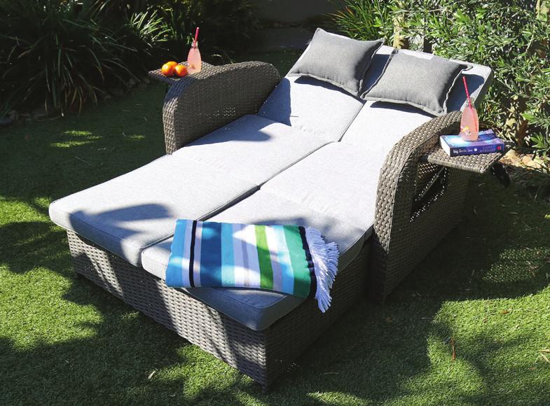 Woven base and sides Fold-up stand is ideal for drinks In-built comfy cushions to support your neck and head Attractive