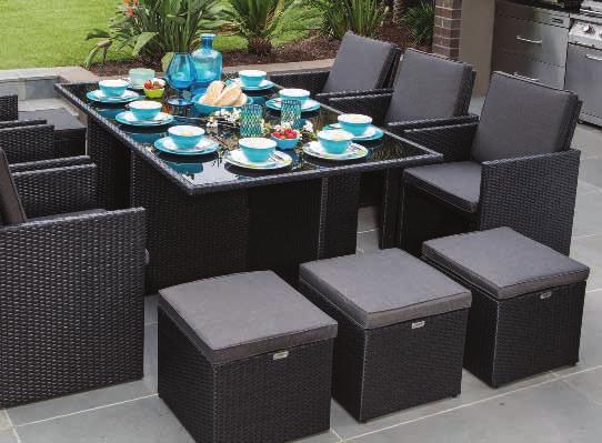 Six chairs 58 x 55 x 70cm with cushions ALSO AVAILABLE HX6133HBLK () Rattan Colour: Cushion Colour: Four footstools 50 x 50 x 35cm