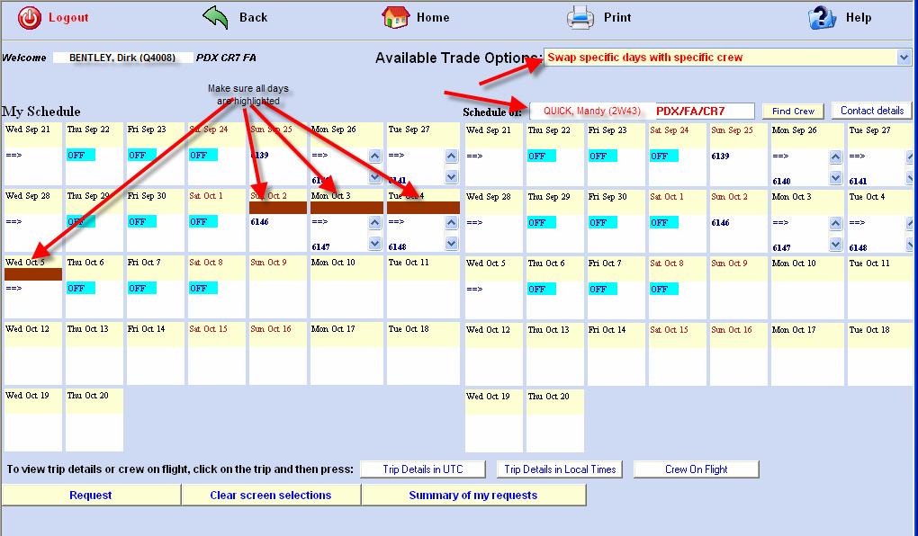 the trade is on the same days. To trade a CDO for an off day.