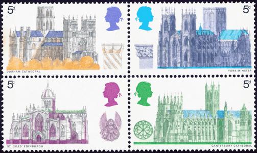 1969/04 British Architecture (Cathedrals), issued 28 th May 1969. A set of commemorative stamps was issued featuring six famous British Cathedrals.