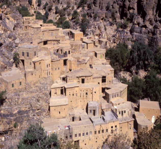 Jebel Akhdar, reached via a 35 km road that spirals around the hills, is known as the green jewel of the Al Hajar mountain ranges.