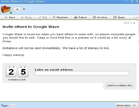 Kenalan pengguna LANGKAH 3 Mengajak Kenalan ke Google Wave "Cadangan" undangan untuk dikongsi dengan
