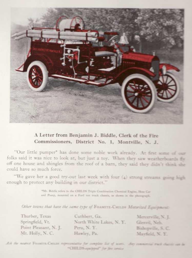 Montville s new truck was selected to appear in a magazine ad for the O.J. Childs apparatus company.