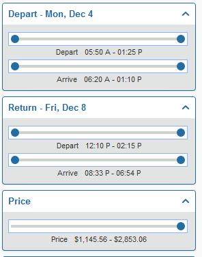 2. Review the flight availability and select a flight. Flights can be viewed by Fares, or by Schedules, and can be filtered using the Sort-By options.