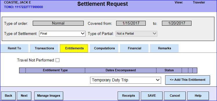 13 After completion of the first settlement request, begin a new settlement with your second set of TDY orders.