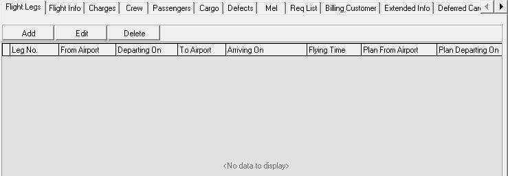 4. Flight Legs Tab A flight leg is the record of aircraft operation from a particular departure point to a specific arrival point. A flight log may be made up of several flight legs. a. Left-click the Edit button on the Flight Log window toolbar.