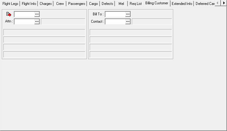 13. Billing Customer Tab a. Customer field Select the customer to who the flight should be billed. b. Attn field Select the customer point of contact for the customer. c. Bill To field Select the Bill To address for the customer.