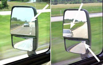 Flat mirrors are designed so that when set properly, you can see a vehicle 200 feet behind you.