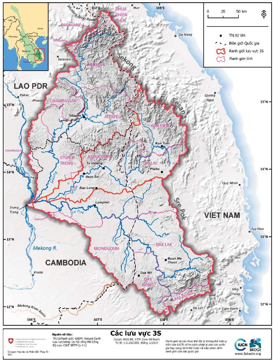 Hình 1: Bản đồ vị trí các lưu vực sông Sê San