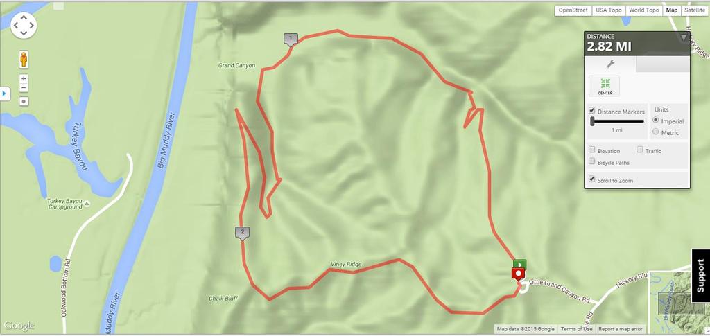 Below: View of the trail and the terrain created using the Map My