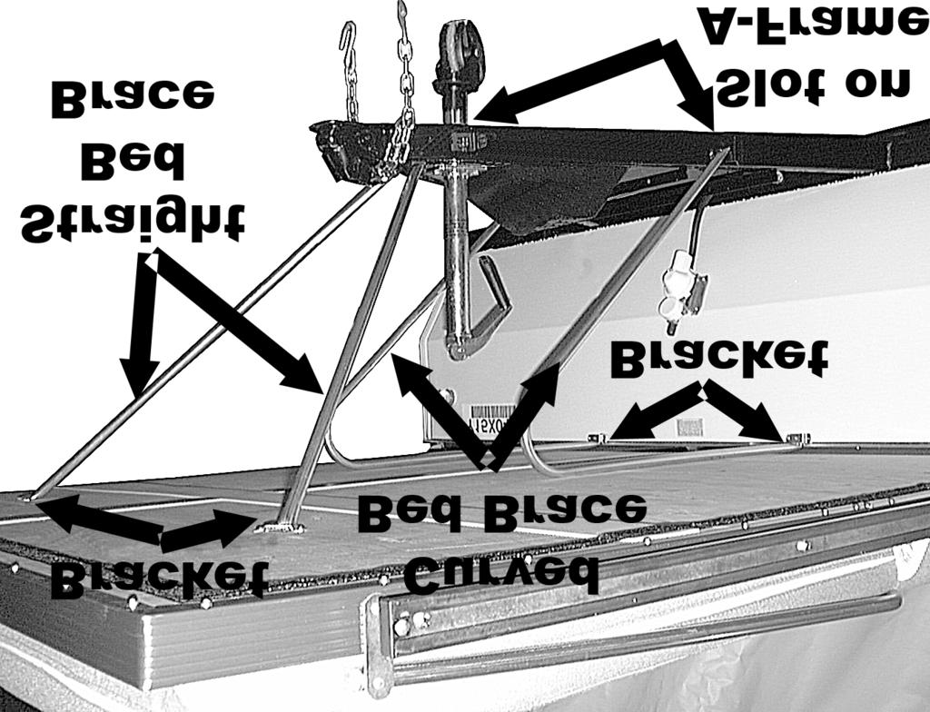 Place the angled and smashed end of the straight bed brace into the bed bracket near the outer corner under the plywood bunk bed. (Fig. 9) 9.