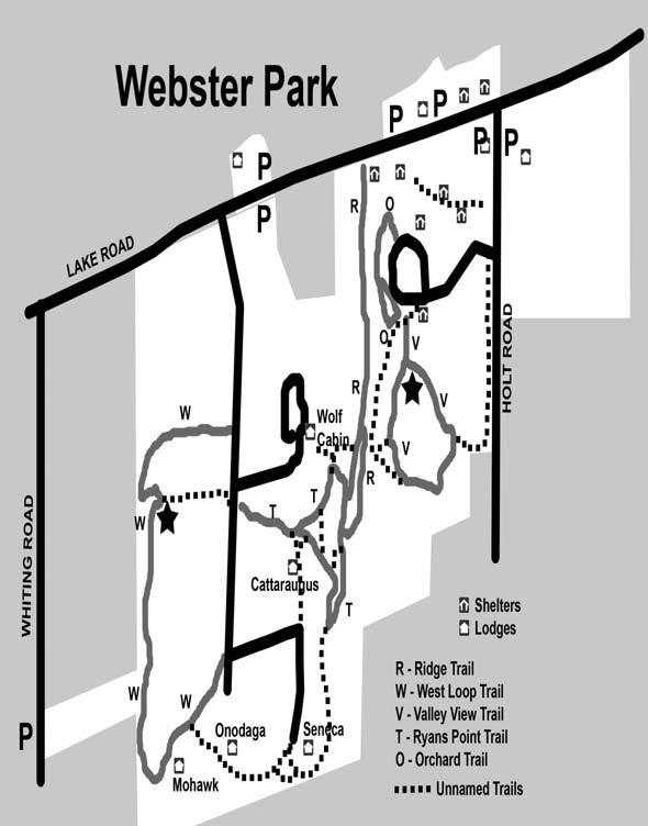 Webster Park Location: off Holt and Lake Roads Difficulty: Easy Length: Valley View Trail is.6 miles Length: West Trail is 1.