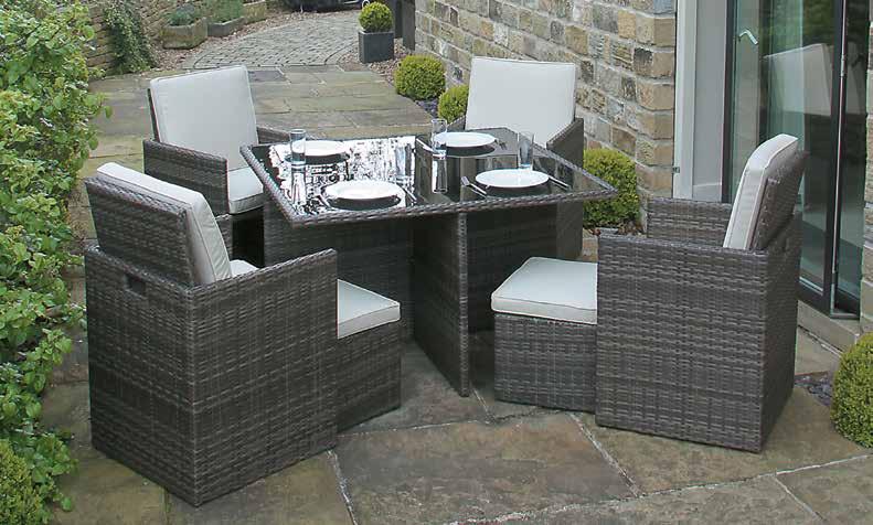 The table is glass topped with tempered safety glass and the fully woven set is UV and weather