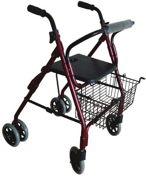 2221 Push down (compression) brakes rollator with plastic seat and steel basket under the seat. 45cm.