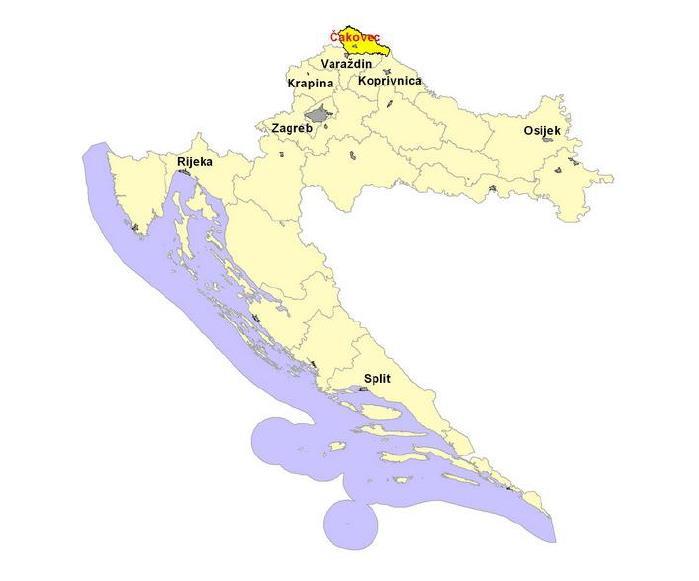 Slika 4. Položaj Međimurske županije unutar RH Izvor: [3] 2.2 Mikro-prometni položaj Međimurske županije Međimurska županija nalazi se na samom sjeveru Republike Hrvatske.