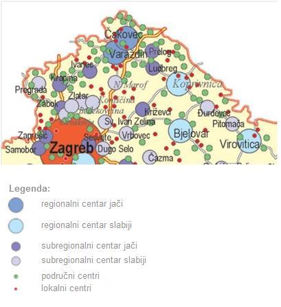 U mreži centralnih naselja sjeverozapadne Hrvatske, grad Čakovec spada u jači regionalni centar, dok grad Prelog zauzima mjesto jačeg subregionalnog centra (slika 6). Slika 6.
