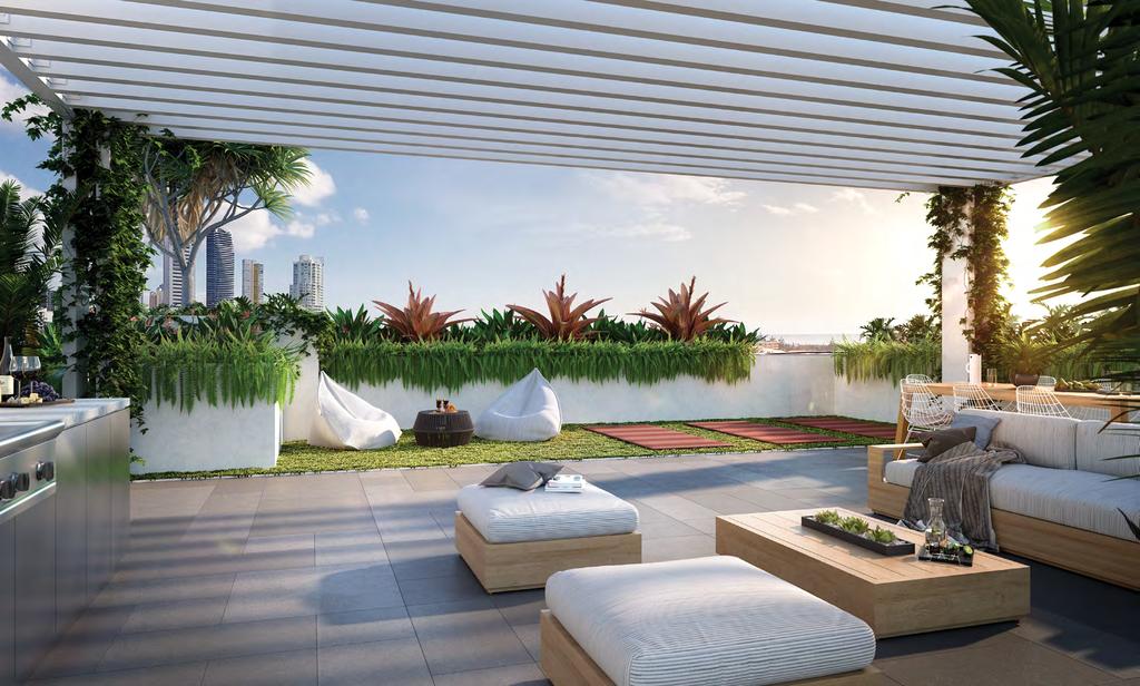 ROOFTOP RETREAT A roof top garden, entertainment retreat and exercise sky deck capture uninterrupted ocean and hinterland views,