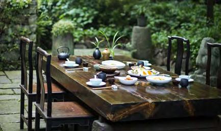 woodland views Tea House Open throughout the day for traditional tea service Serves home-cooked, traditional Hangzhou fare for lunch and dinner Set on Fayun Pathway overlooking a tranquil pond and