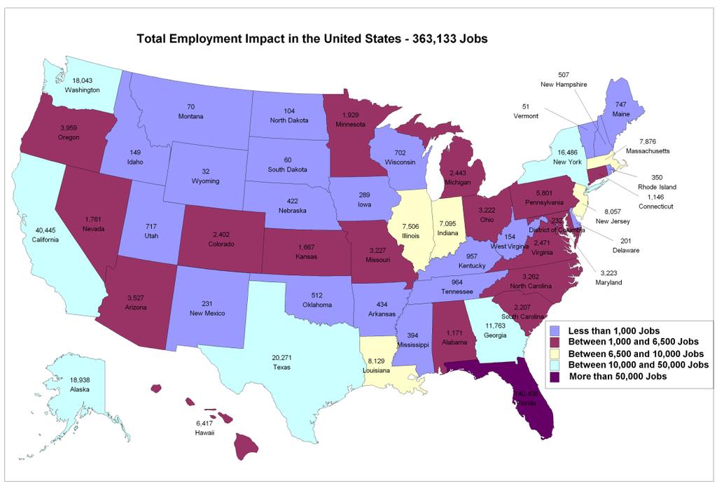 Appendix II Individual State Tables Figure 11 Total Employment Impact of the North American Cruise Industry by State - 2013 Figure 12