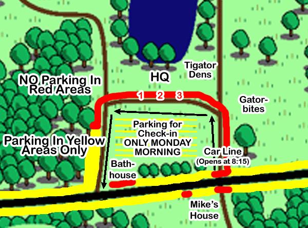Parking Information There is not much parking available at camp -- please try to carpool Most of the available parking is along Five Lakes Road (the asphalt road that runs by camp) Parking is allowed