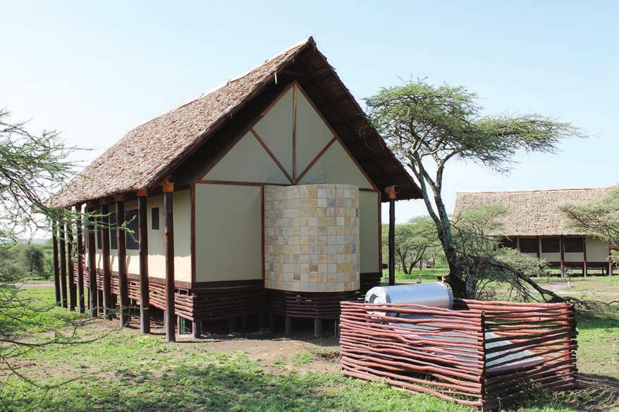 Guest Rooms Lake Ndutu Luxury Tented Lodge is made up of 15 large guest tents, resting on wooden stilts and platforms elevated a metre from the natural ground and set 15 metres from each other for