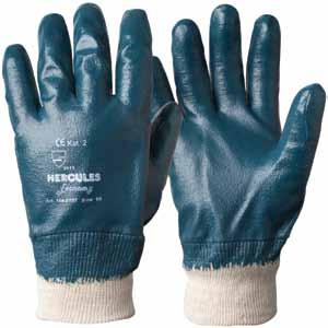 Work Gloves Nitrile dipped, fully coated with knitted wrist. For petroleum, offshore and engineering industries, handling ropes/wire, stone/concrete etc.