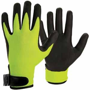 Nylon Gloves with Velcro Closure Nitrile coated. Yellow colour on back and cuff for visibility. Fitted model, comfortable and flexible. Good breathability.