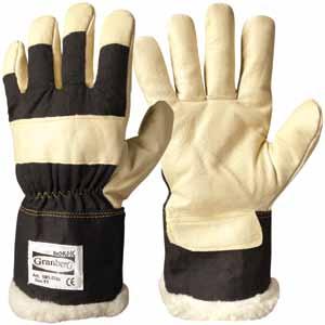 9540 Standard: EN 420 Work Gloves Pigskin with pasted cuff, acrylic pile lined. For outdoor use in low temperatures. Pigskin remains soft even in extreme cold.