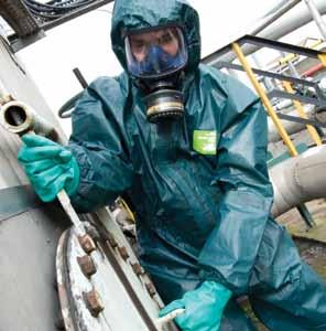 Chemical-Protective Coverall Type 3, 4 and 5, anti-static, barrier to radioactive particulates and infectious agents. Unique 5-layer fabric offers an exceptional all round chemical barrier.