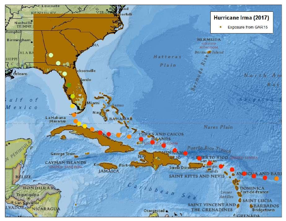 Figure 3. Exposure from GAR15 for affected area in the Caribbean and the United States The countries included are St. Lucia, Martinique, Dominica, Guadeloupe, Montserrat, Antigua and Barbuda, St.