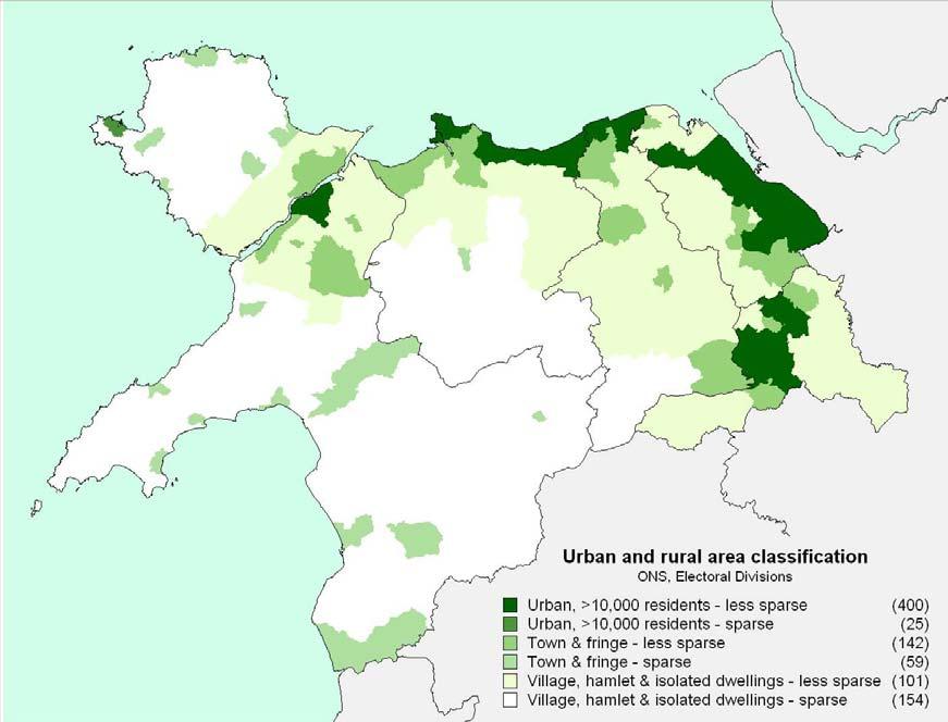 Figure 6: N.B. The map presents ranges based on all Wales data; the figures in brackets show the number of electoral divisions across the whole of Wales falling within each range.