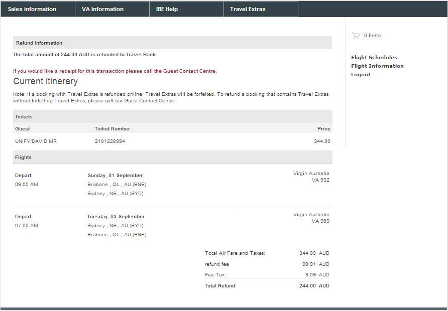 Step 4 Confirmation of Refund Review itinerary details, and click Confirm Refund to confirm cancellation.