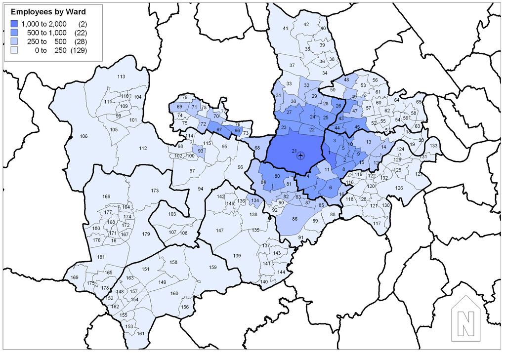 Workforce residency Summary by electoral ward within top ten local authorities The number shown within each each ward ward