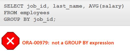 GROUP BY Clause Funkcije grupe zahtevaju da bilo koja kolona u listi u SELECT izrazu koja nije deo funkcije