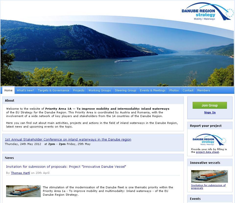 Up-to-date information on PA 1a website www.danube-navigation.eu Current and continuous information about ongoing activities in PA 1a: Inland Waterways (news, events, meetings etc.