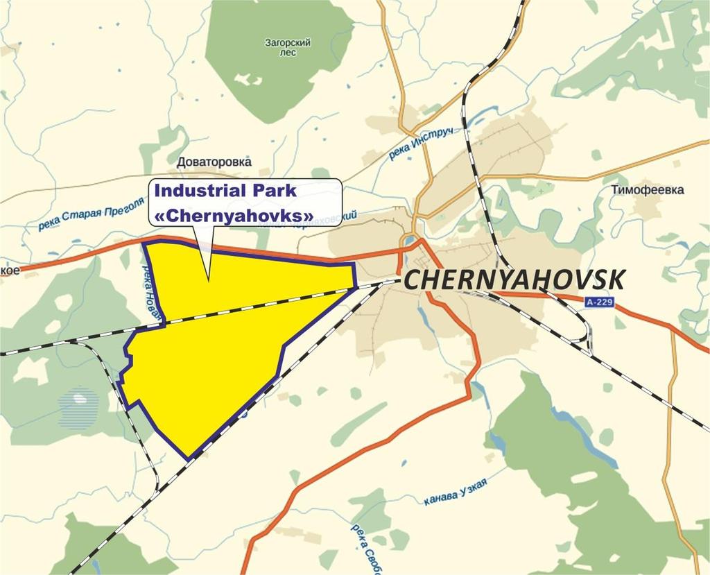 CHERNYAKHOVSK INDUSTRIAL PARK (Greenfield) TOTAL AREA: 1116,3 ha DISTANCE TO POLAND: 42 km DISTANCE TO LITHUANIA: 50 km Specialization: