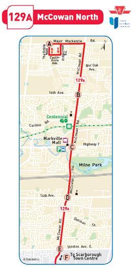 Route: TTC 129A McCowan North Type: Base Description: Main north-south route operating along McCowan Road between Major Mackenzie Drive and Scarborough Town Centre.