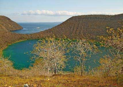 On the hike, the trail goes through an area of vegetation and the volcanic landscape of Darwin volcano. At the top of the trail, you will enjoy an incredible view of the whole cove and Darwin Lake.