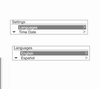 114 Infotainment sistem Tabela sa informacijama za meni "Settings" (Podešavanja) [Jezici] [Vreme i datum] Ako se odgovarajuća detaljna lista sastoji od više stavki, ponovite ovu radnju.