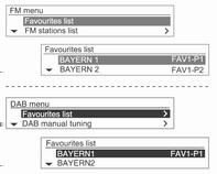 122 Infotainment sistem AM/FM/DAB meni Lista omiljenih AM/FM meni Lista AM/FM stanica FM/DAB meni Lista FM/DAB kategorija Okrenite komandno dugme TUNE iz stavki AM meni/fm meni/dab meni za biranje