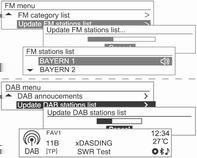 Infotainment sistem 123 DAB meni DAB obaveštenja (samo za model tipa 1/2-A) AM/FM/DAB meni Ažuriranje liste AM/FM/DAB stanica Sistem radio podataka (RDS) Sistem radio podataka (RDS) je servis FM