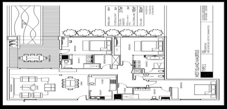 Second En-Suite Bedroom Floor plan of a Suite with Swimming pool of bedrooms (M).